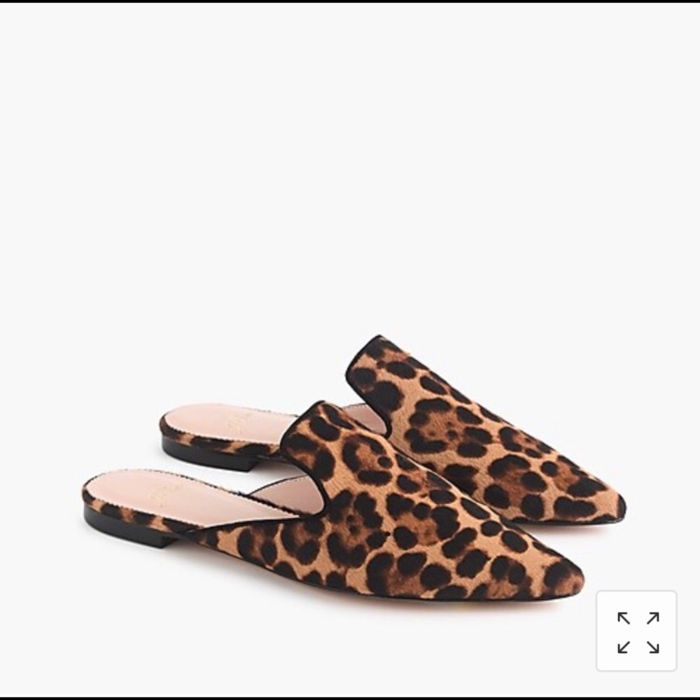 J Crew Pointed-toe slide in leopard calf hair